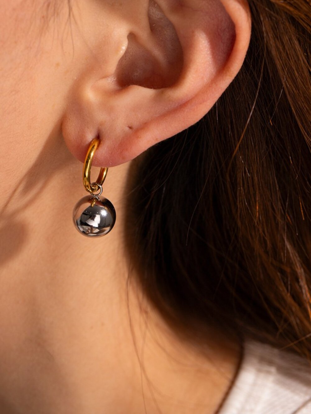 3/$35 NWT Two Tone Gold Hoop Silver Ball Drop Earrings Stainless Steel